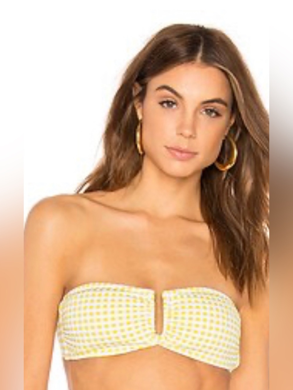Onia Eteweave Top Gingham Bandeau Bikini Top in Yellow & White Size Large NWT